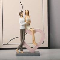 Couple Figurine Carved Statue with Heart Textured Heart Sculpture for Shelf, Bedroom
