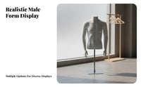 Half Body Mannequin Display Stable Base men's Clothing Display Stand Detachable Arms Half Body Clothing Form for Retailers, Tailors, Showrooms, Studio
