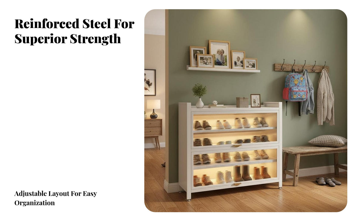 Steel Footwear Storage Unit Dust-Resistant Multi-Tier Shoe Rack with Doors Dust Resistant Design Freestanding Entryway Cabinet for Families, Foyer