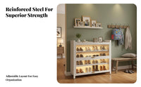 Steel Footwear Storage Unit Dust-Resistant Multi-Tier Shoe Rack with Doors Dust Resistant Design Freestanding Entryway Cabinet for Families, Foyer