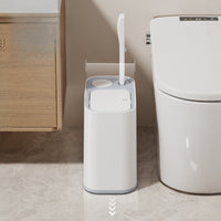 Automatic Bathroom Trash Can with Toilet Brush Rectangular Slim Trash Can with Wheels Space-Saving Wastebasket Wheeled