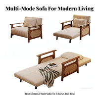 Foldable Fold-extendable Armchair Bed sturdy Wood Frame Fold-extendable Block Lounger two-in-a singleUse Design Living Room Furniture Space-Saving for Apartment Dwellers, Homeowners, Students, Small Spaces, Home Office