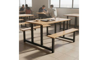 Easy to Clean Integrated Cafeteria Dining Unit Heavy-Duty Construction Dining Table with Attached Chairs Corrosion-Resistant Frame Commercial Furniture Comfortable Backrest for Restaurant