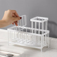 Kitchen Sink Organizer with Drip Tray, 304 Stainless Steel Countertop Drainer, Sponge Holder and Dish Brush Holder for Small Kitchen Storage Use
