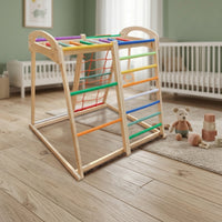 Wooden Climbing Frame with Rings Multicolored Inverted-V Climber Active Wooden Climber for Children, Young Children, Playroom, Living Room