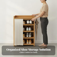 Large Capacity Bamboo Shoe Rack Space Saving Vertical Design Bamboo Shoe Cabinet Easy Assembly Entryway Furniture Adjustable Shelves for Families, Hallway, Bedroom, Closet