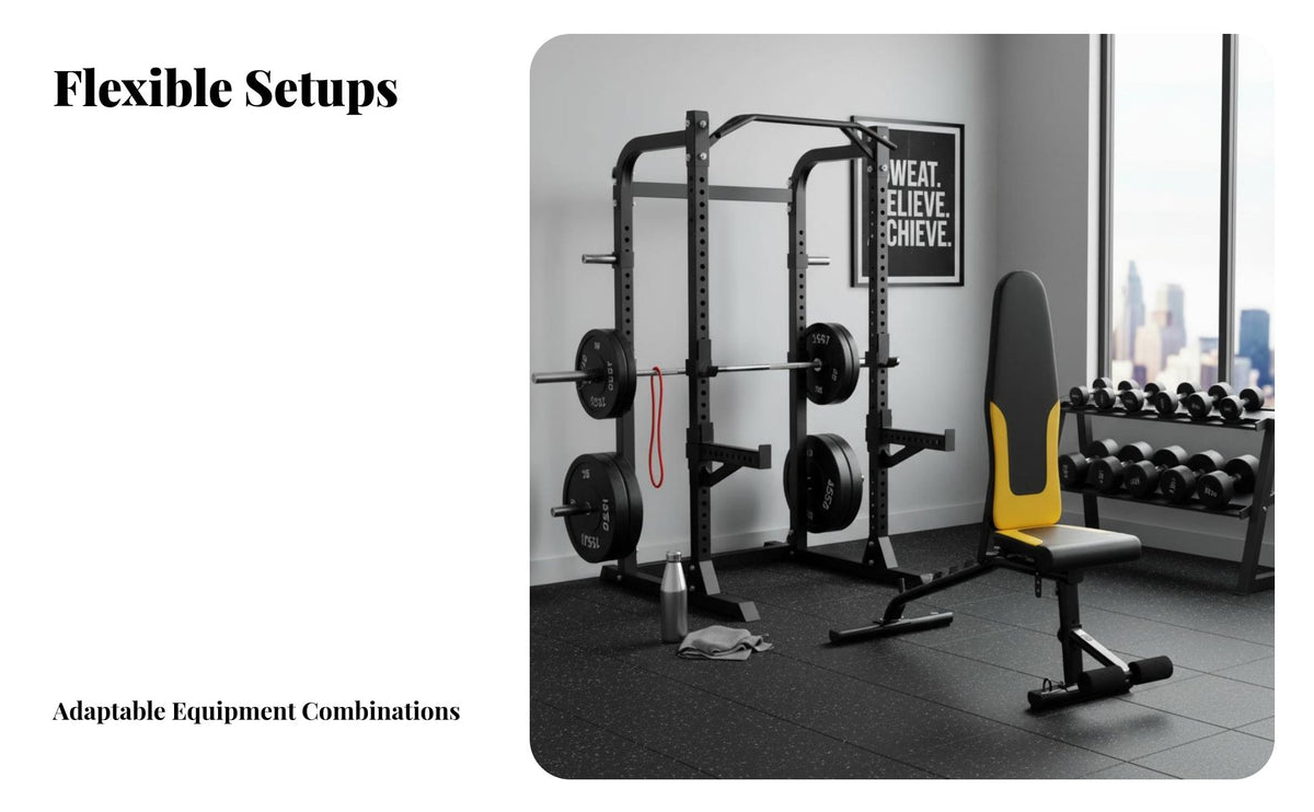 High Weight Capacity Squat Rack and Bench Set Heavy Duty Bench Press and Squat Stand Sturdy Construction Multi-Function Barbell Rack Non-Slip Feet for Weightlifters, Bodybuilders
