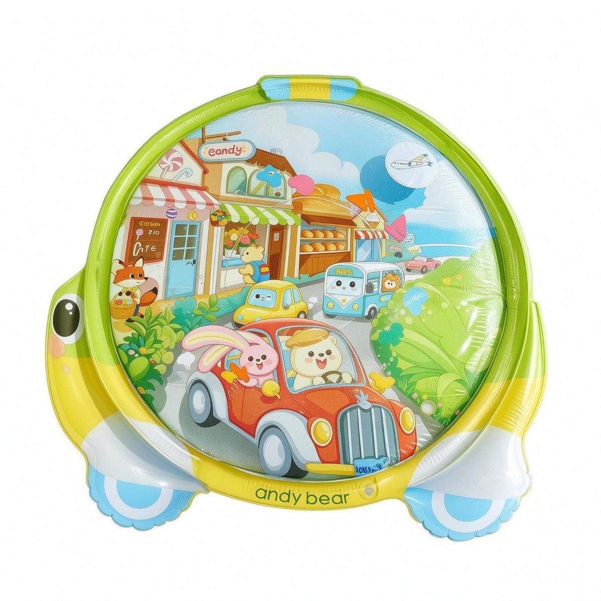 Raised Edge Inflatable Water Play Mat Clear Center Baby Water Play Mat Underwater Cartoon Graphics Waterproof Plastic for Babies, Crawling