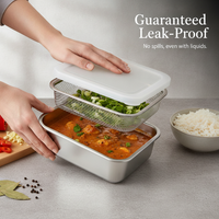 304 Stainless Steel Food Storage Container with Drainer Basket, Refrigerator Organizer for Fruits and Vegetables