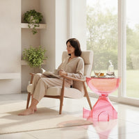 Transparent Hourglass Side Table Translucent Sculptural Side Table Glossy Furniture Hollow for Living Room, Bedroom