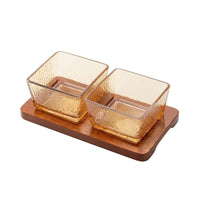 Serving Tray with Glass Containers Wooden Snack Tray with Lids Container with Lid Hammered Platter Double-Compartment for Hosts