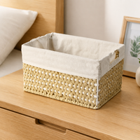 Lined Toy Storage Basket, Paper Rope Woven Storage Basket for Shelves, Rectangular Colour Block Organiser with Cut-Out Handles