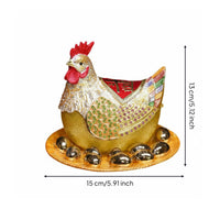 Enamel Hen Figurine Jewelry Box Enamel Inlay Craft Jeweled Chicken Statue Trinket Box Enameled Animal Figurine for Housewarming, Desktop