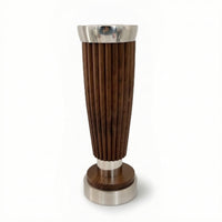 Wood Vase with Metal Base Modern Sculptural Vase Tapered for Reception Counter
