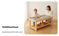 Solid Wood Construction Wooden Building Block Table Educational Multi-Functional Kids Activity Table Safety Rounded Corners for Toddlers, Preschoolers, Parents, Playroom, Preschool, Nursery, Daycare