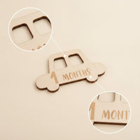 Wooden Car Milestone Plaque Eco-Friendly Wooden Milestone Sign Baby Announcement Sign Handmade for Newborn, Nursery Decor