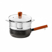 Maifan Stone Coating Japanese Yukihira Pan Multi-Functional Non-Stick Milk Pan Easy to Clean Single Serving Pasta Pot Wooden Handle for Students, Singles, Dorm Room