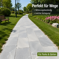 Patio Floor Tiles 60x30 cm, Robust Natural Stone Paving Stones for Outdoor Areas, Frost-Resistant & Easy to Care For, Grey Split