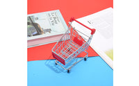 Metal Mini Shopping Cart Rolling Miniature Shopping Trolley Compact Basket Pretend Play for Collectors, Dollhouse