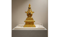 Brass Divine Remnants Stupa Auspicious Decor Golden Buddhist Pagoda Handcrafted Gem Embedded Stupa Ornament for Meditation Room, Home Altar, Office