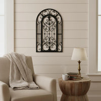 Scrollwork Pattern Metal Scroll Wall Decor Vintage Design Metal Scroll Wall Panel Easy to Hang Wrought Iron Window Frame Hollow Carved Design for Living Room, Bedroom, Entryway, Bathroom