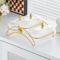 Elegant Design Snack Dish Set with Metal Stand Food-Grade Material Lidded Fruit and Nut Serving Platter Gold Accents Compartment Snack Platter Dustproof for Hotels, Parties, Holiday Gatherings, Living Room, Weddings