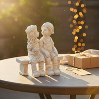 Resin Craft Kissing Kids Statue Weatherproof Initial Kiss Sculpture Weather Resistant for Couples, Patio, Desktop, Bookshelf