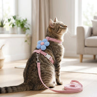 H-shaped Cat Harness and Leash Set Polyester Floral Cat Harness for Outdoor Cat Walking, Small Dog Harness and Cat Leash, Two Colors