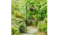 Double Shepherds Hook Stand Heavy Duty Dual Hook Plant Stand Garden Pole Weather-Resistant Space-Saving for Gardeners, Patio