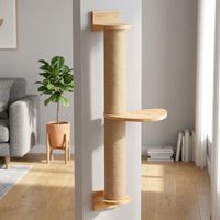 Cat Scratcher Wall Mounted Wooden Toy Accessory, Vertical Pad for Indoor Cats, Space Saving Large Animal Surface