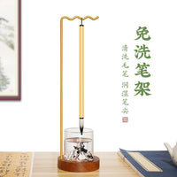 New Chinese Style Brush Rack with Glass Material and Metal Wave Design