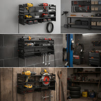 Heavy-Duty Power Tool Organizer with Power Strip Space-Saving Drill Holder with Charging Station Allall-in-One for Mechanics, Workshop