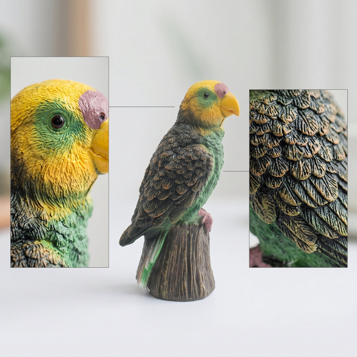 Tabletop Budgerigar Model Realistic Bird Figurine with Stump Base Lifelike Table Figurine Small for Shelf Styling