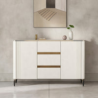 Sideboard with Metal Legs Marble-Look Sideboard Cabinet with Storage Modern Storage Cabinet for Dining Room, Entryway