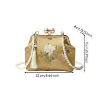 Floral Embroidery Pearl Chain Crossbody Bag Elegant Pearl Chain Handbag Vintage Design for Women, Party, Evening, Wedding