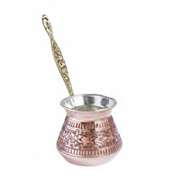 Long-Lasting Turkish Coffee Pot Anti-Oxidation Finish Handmade Cezve Tin-Plated Interior Greek Ibrik for Collectors