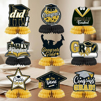 9 Pieces Graduation Honeycomb Centerpiece Gold and Black Theme Graduation Party Table Decoration Easy to Assemble for Graduates