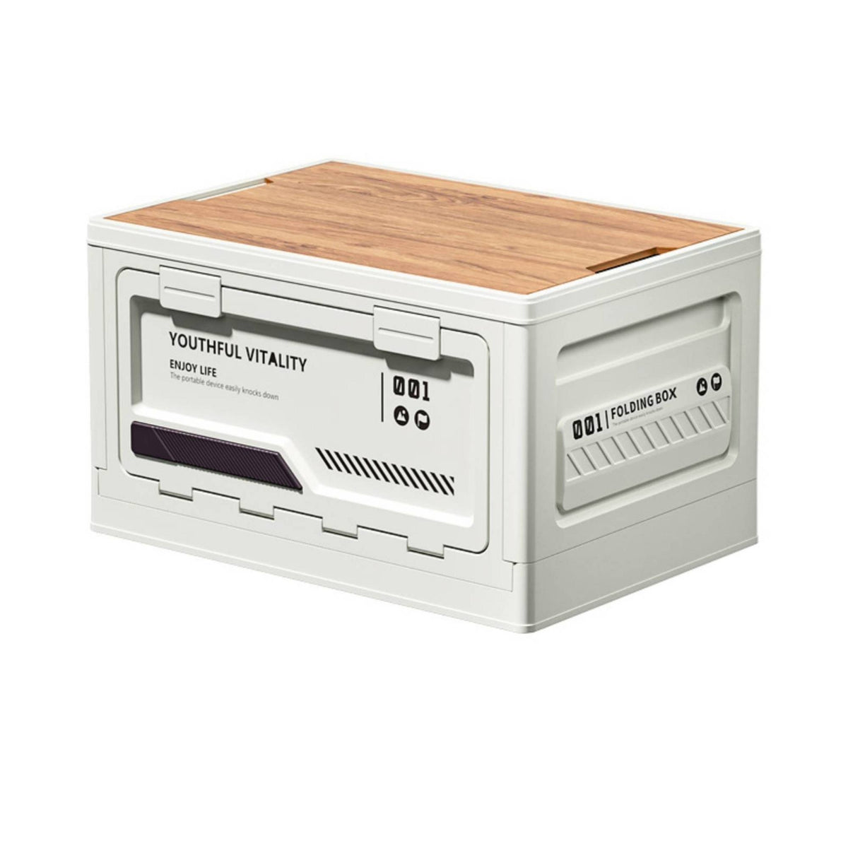 Portable Storage Box with Wood Lid Stackable Collapsible Crate Heavy-Duty Container Versatile for Car Trunk, Picnic