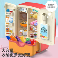 Large Simulated Double-Door Refrigerator Toy with Spray, Light, and Music for Kids