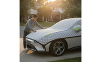 Padded Half Car Cover with Straps Quilted Car Half Cover Waterproof Wind-Resistant for Outdoor Parking