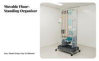 Broom and Mop Holder Rack No Required Stainless Steel Broom Stand Rust-Resistant Freestanding Cleaning Tool Holder for Garage, Utility Closet