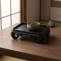Ornamental Pedestal Tray Black Resin Decorative Tray Stand Cutout Design