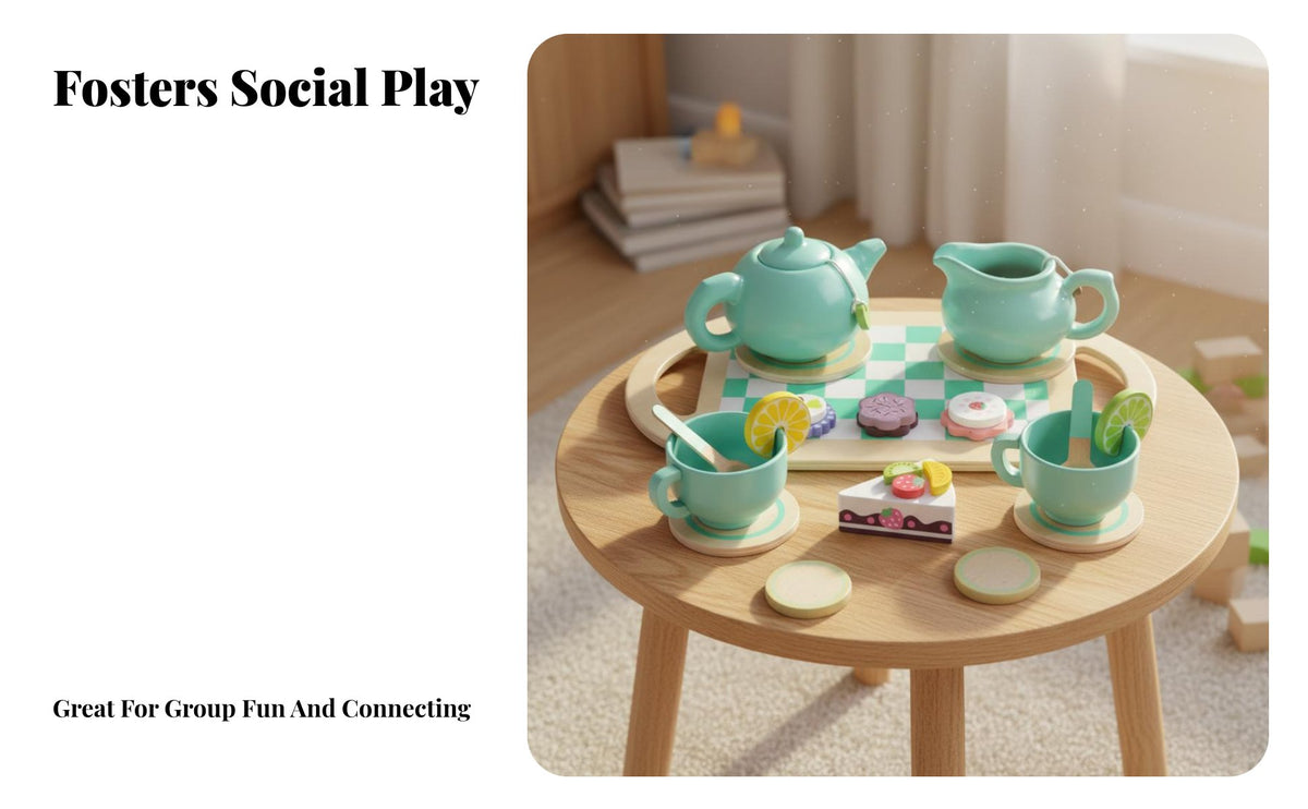 Social Interaction Wooden Toy Tea Set Realistic Design Pretend Afternoon Tea Set Screen-Unrestricted Fun Paint for Preschoolers, Toddlers