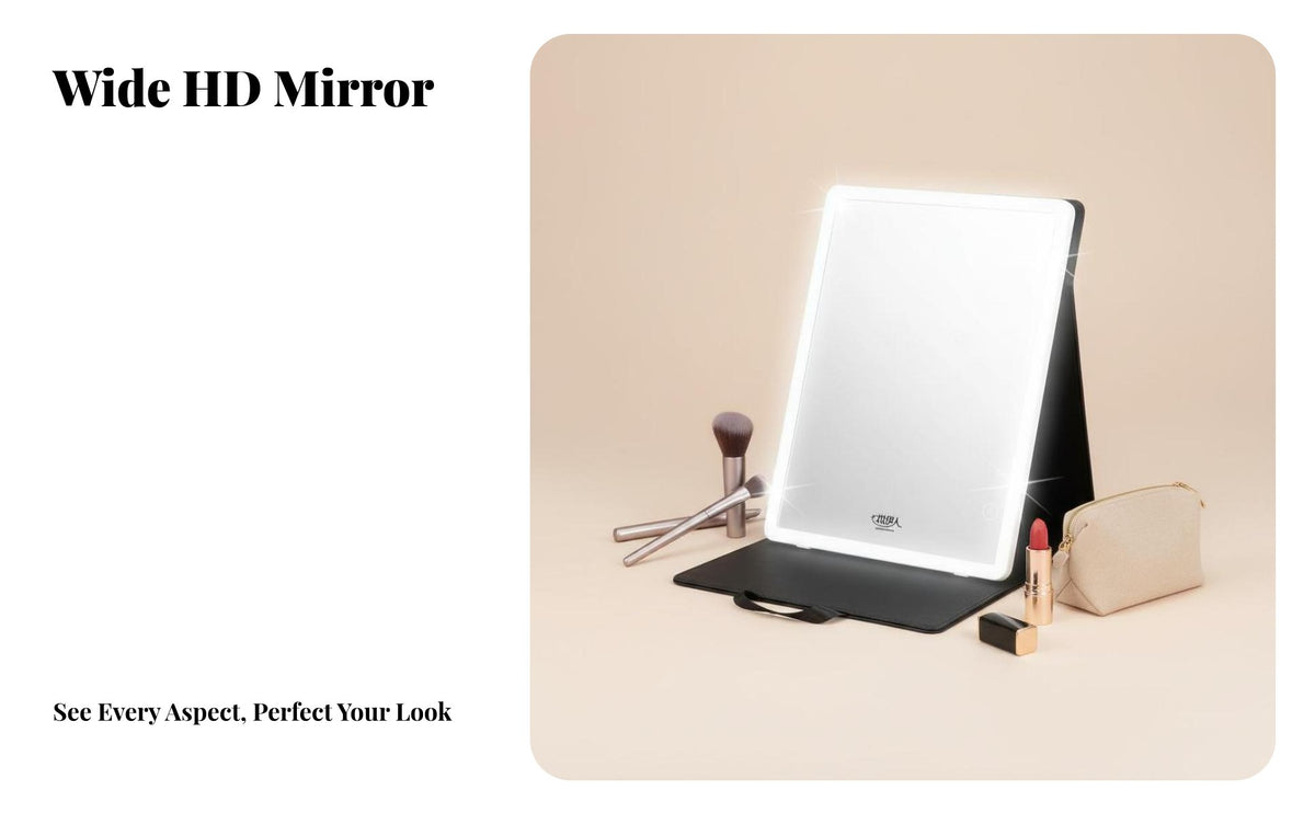 illuminated Tri-Fold Lighted Mirror Foldable Design grooming Tool Portable with Handle individual Care Item tap Control for Makeup Artists, Travelers, Teen Girls, on-site, Dressing Table, Bedroom, Bathroom
