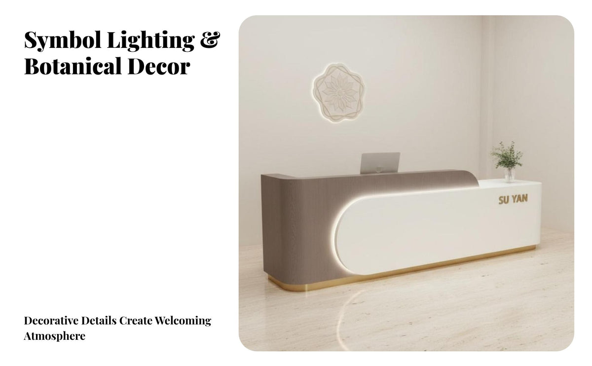 Cream Design Cashier Stand Light Elegant Design Modern Front Desk Built-in LED Lighting Retail Checkout Counter for Office Managers, Medical Office