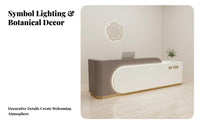 Cream Design Cashier Stand Light Elegant Design Modern Front Desk Built-in LED Lighting Retail Checkout Counter for Office Managers, Medical Office