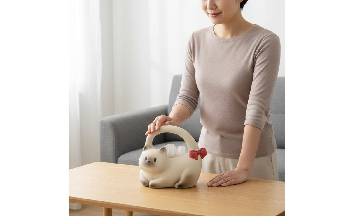 Effortless Dispensing Ceramic Cat Tissue Holder Easy to Clean Cat Shaped Tissue Box Quick Refills Decorative Napkin Holder Wide Opening for Living Room, Office, Bathroom