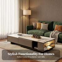 2 Pieces Slate Tabletop TV Stand and Coffee Table Set Scalable Design Extendable TV Stand and Coffee Table Storage Compartments Living Room Furniture Scratch Resistant for Apartment Dwellers, Homeowners, Families, Home