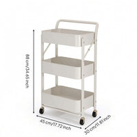 Rolling Cart with Mesh Baskets Space-Saving 3-Tier Rolling Cart Compact Portable for Students, Kitchen, Bedroom
