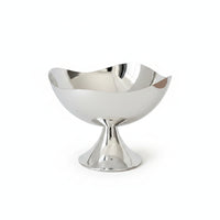 Mirrored Pedestal Tray Silver Finish Flower Rim Tray Footed Display Bowl Electroplated